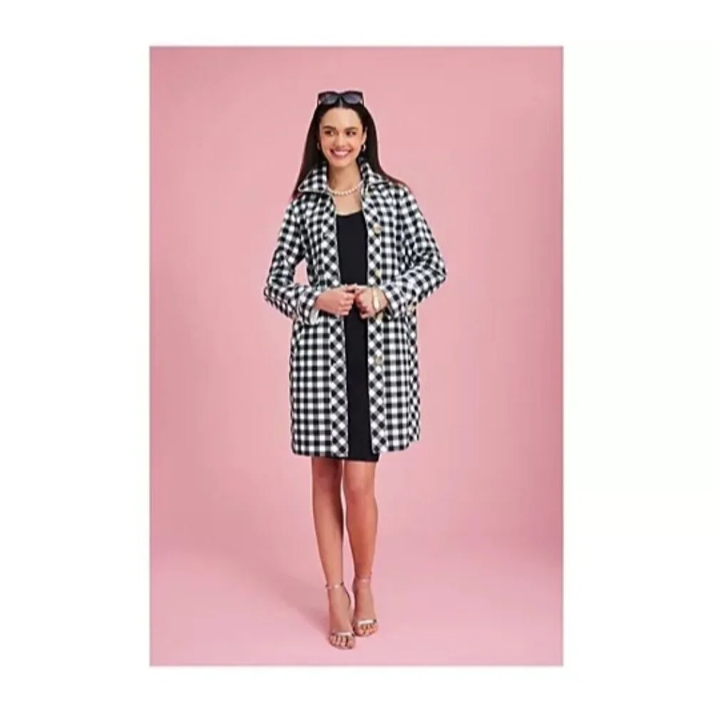 Isaac Mizrahi Live! Regular Gingham Button Front Car Coat Pitch Black L A637029 - Picture 2 of 2